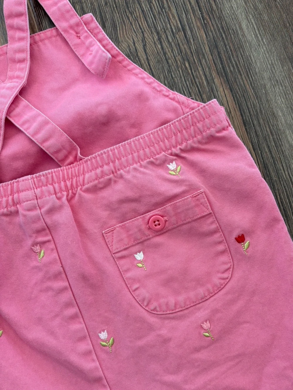 Y2K Gymboree Pink Floral Embroidered Bib Overalls 18-24 Mos Scalloped Hems 2003